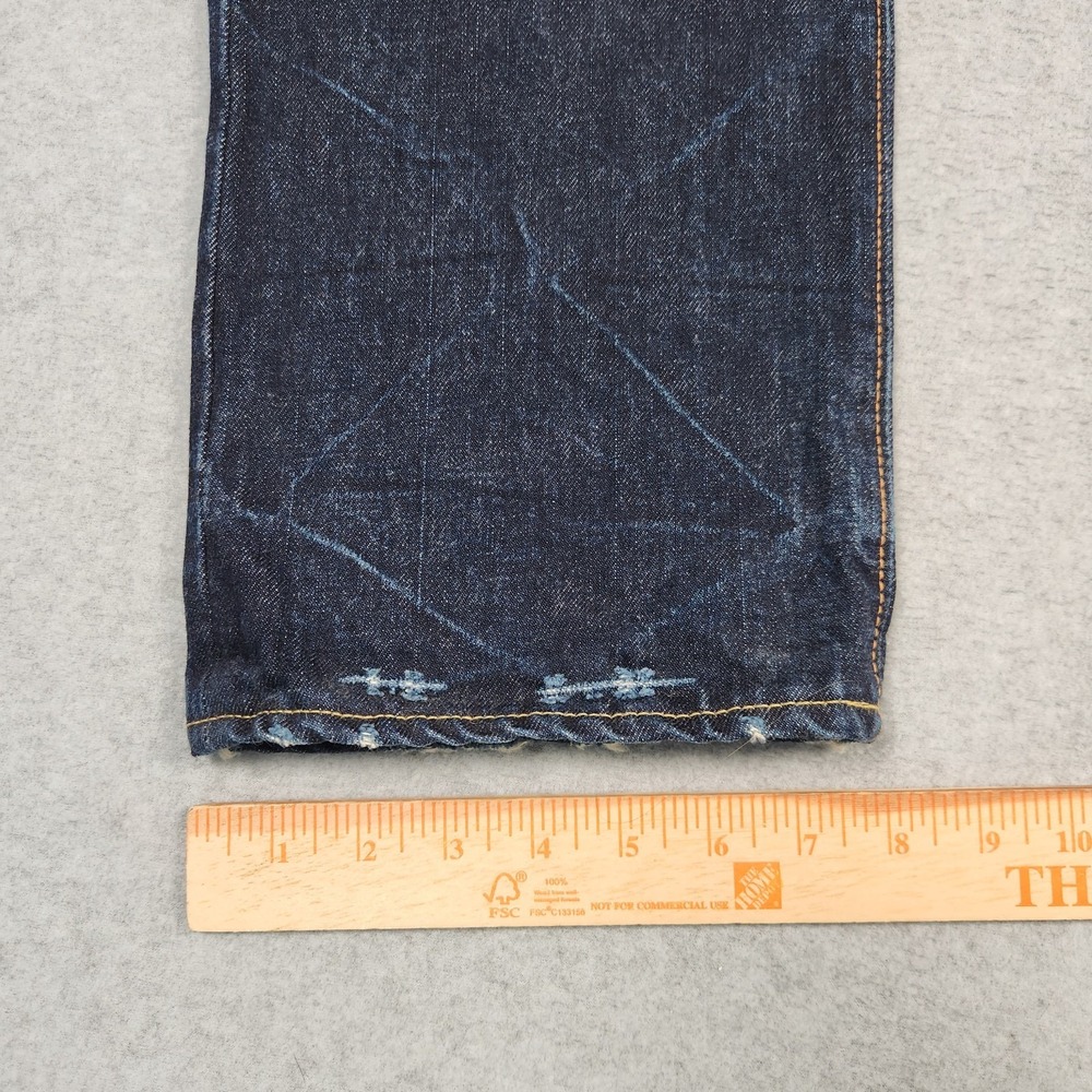 Chimala Jeans 31x34 Blue Raw Denim Straight Button Fly Distressed Made In Japan - Picture 15 of 16